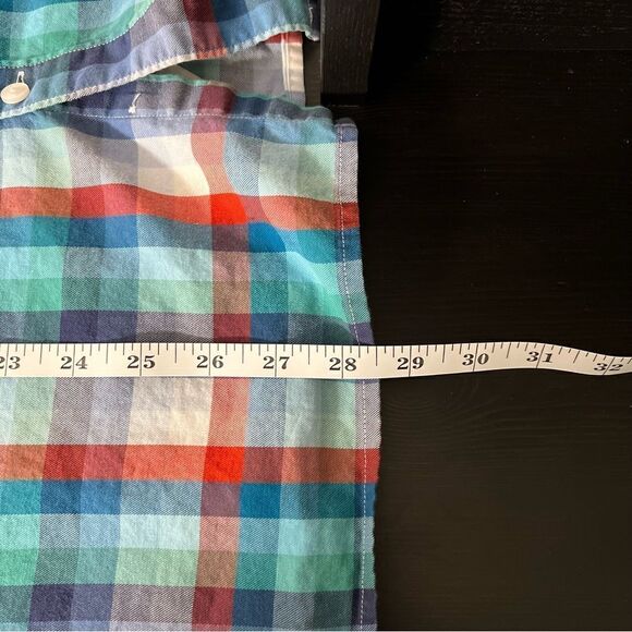 Perry Ellis Mens Shirt Size XL Blue Green Plaid Short Sleeve Button Up Cotton - Picture 12 of 12